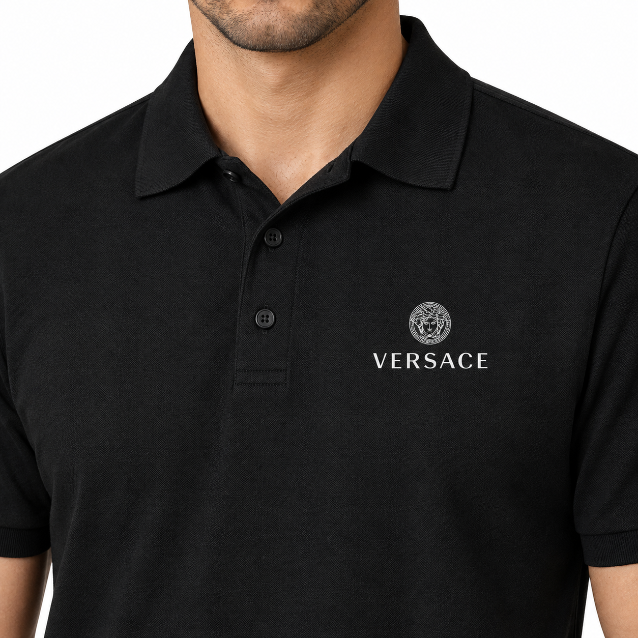 Men's Versace Dry Blend Polo | Color: Black | Image 5
