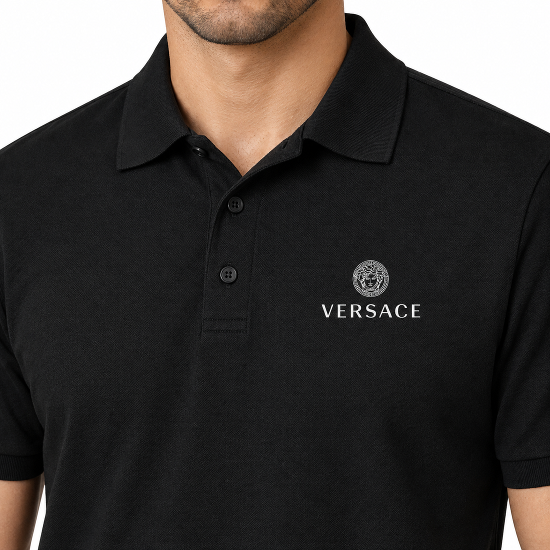 Men's Versace Dry Blend Polo | Color: Black | Image 5