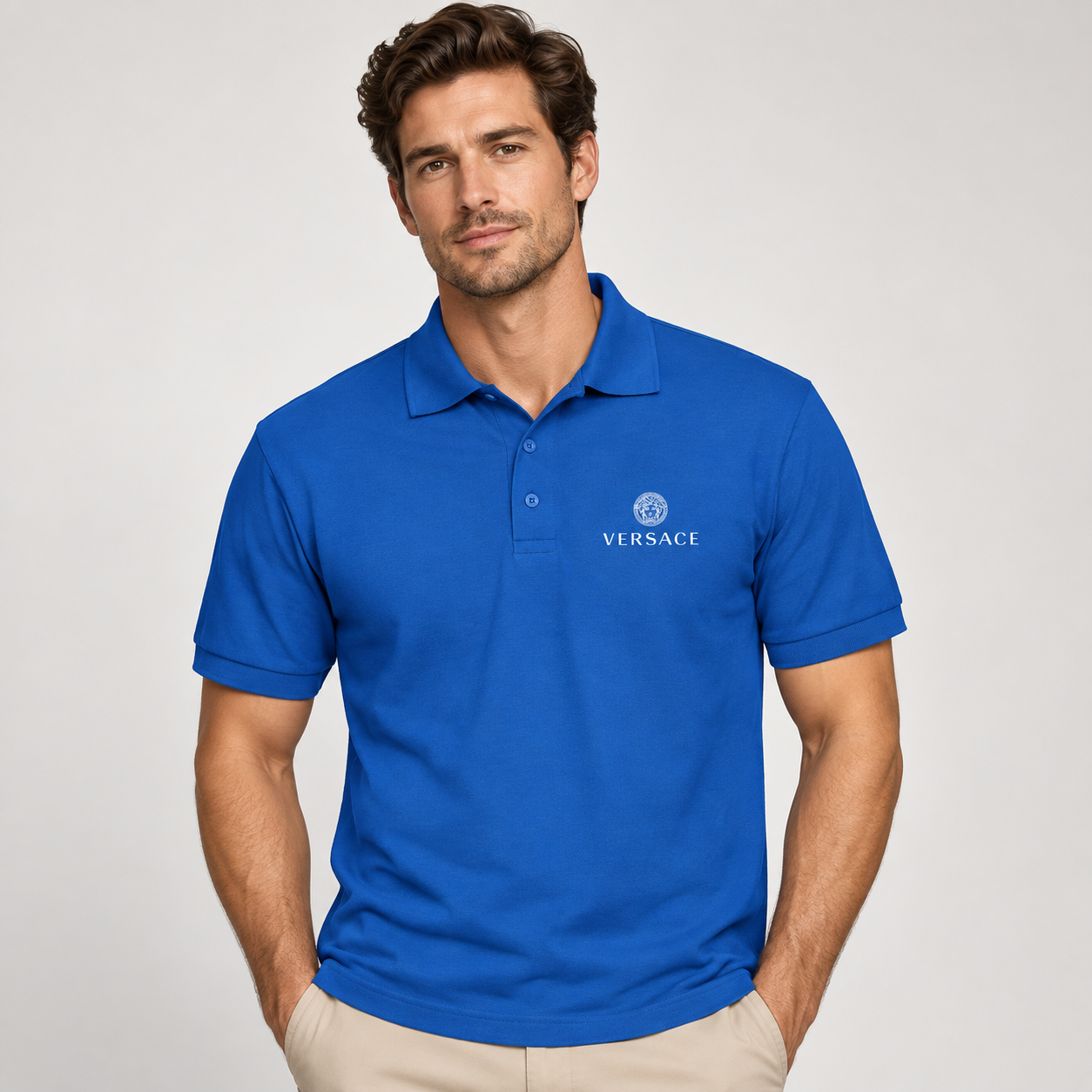 Men's Versace Dry Blend Polo | Color: Blue | Image 2