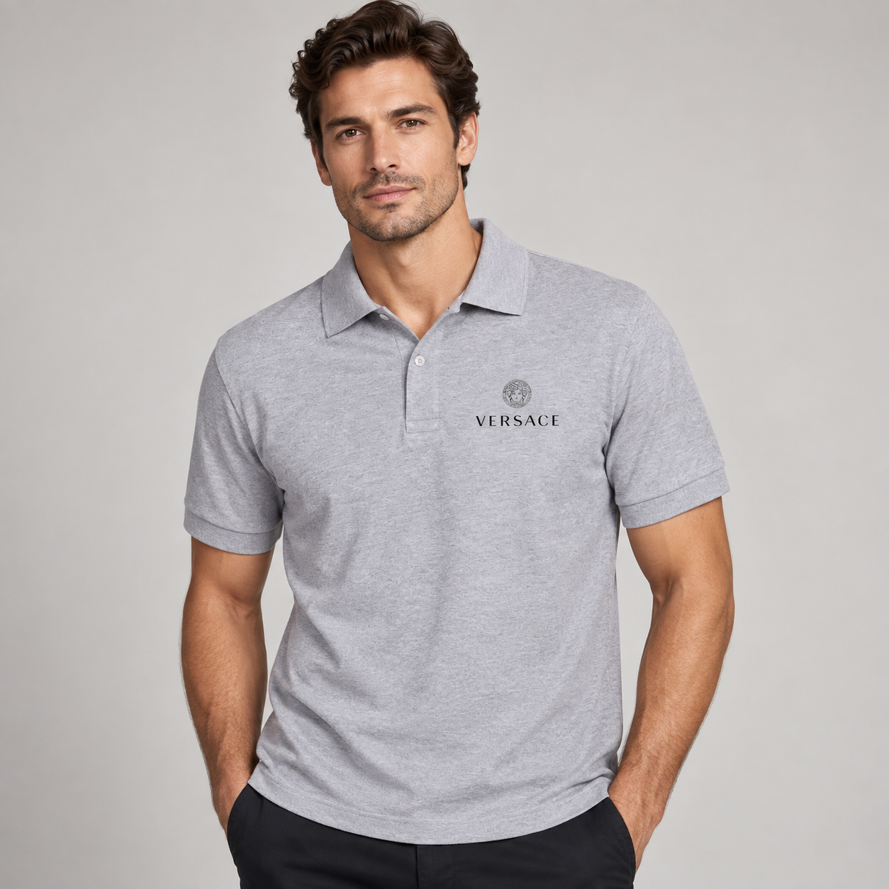 Men's Versace Dry Blend Polo | Color: Grey | Image 2