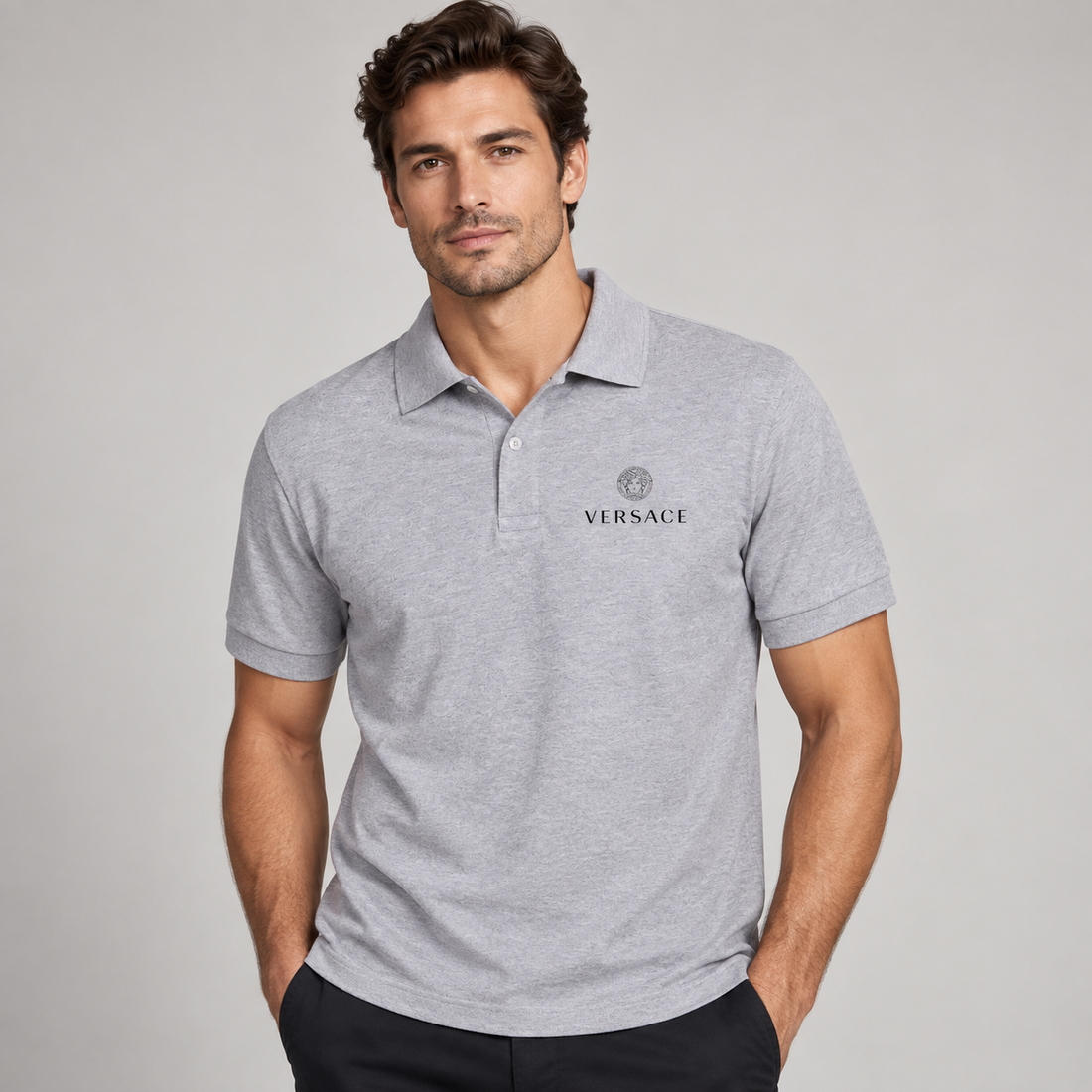 Men's Versace Dry Blend Polo | Color: Grey | Image 2