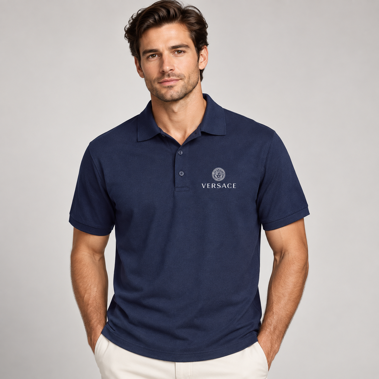 Men's Versace Dry Blend Polo | Color: Navy | Image 2