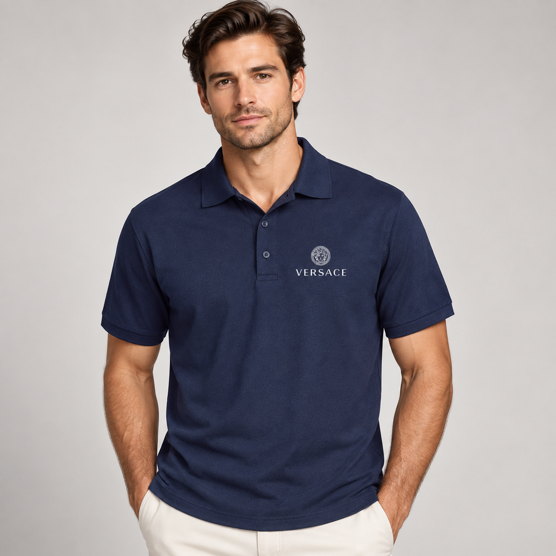 Men's Versace Dry Blend Polo | Color: Navy | Image 2