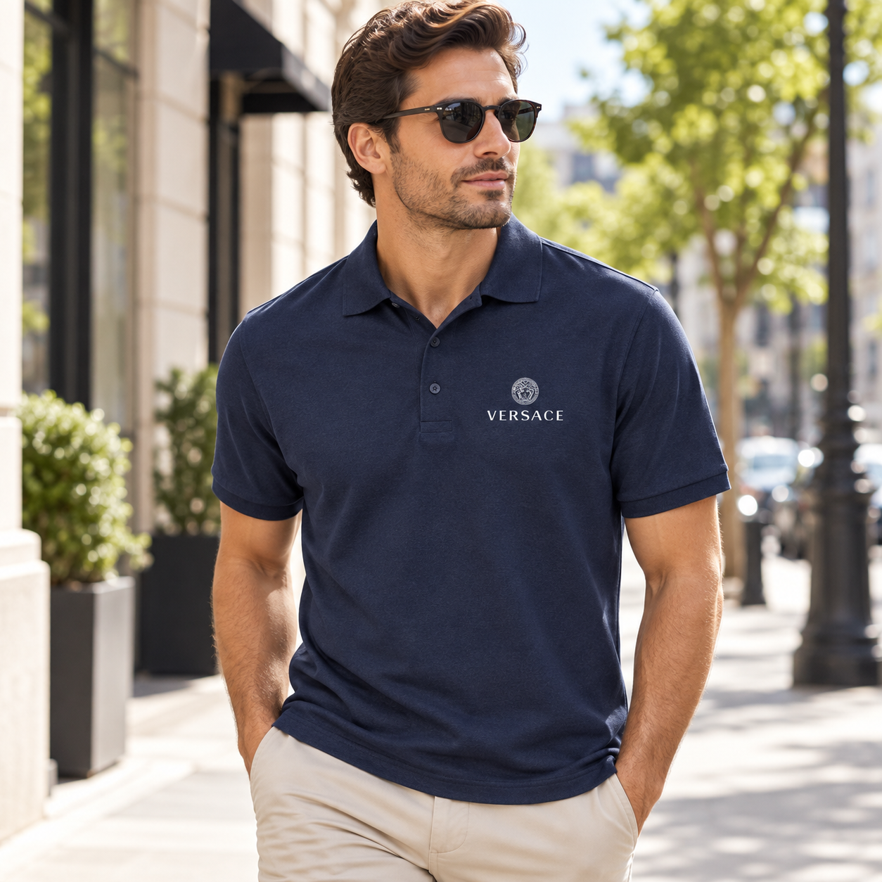 Men's Versace Dry Blend Polo | Color: Navy | Image 3