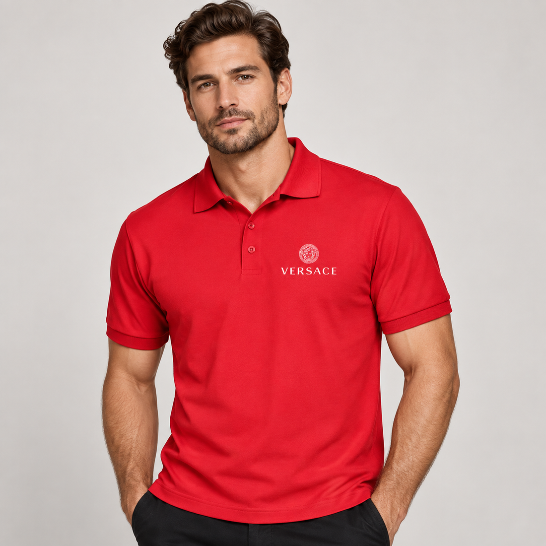 Men's Versace Dry Blend Polo | Color: Red | Image 2