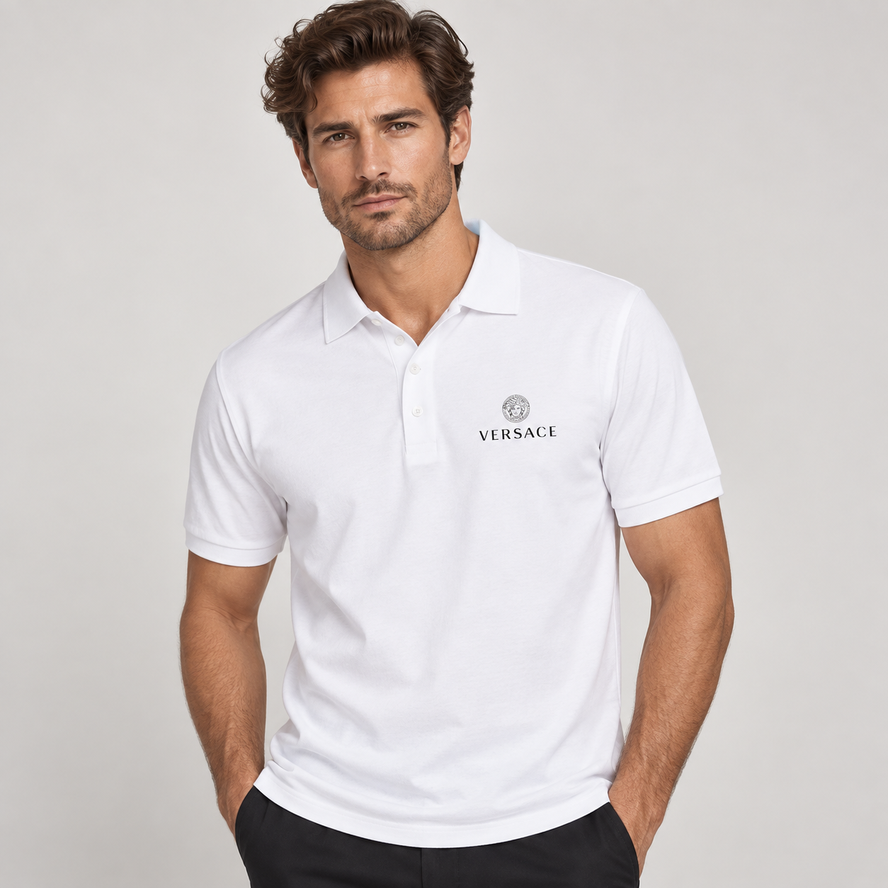 Men's Versace Dry Blend Polo | Color: White | Image 2