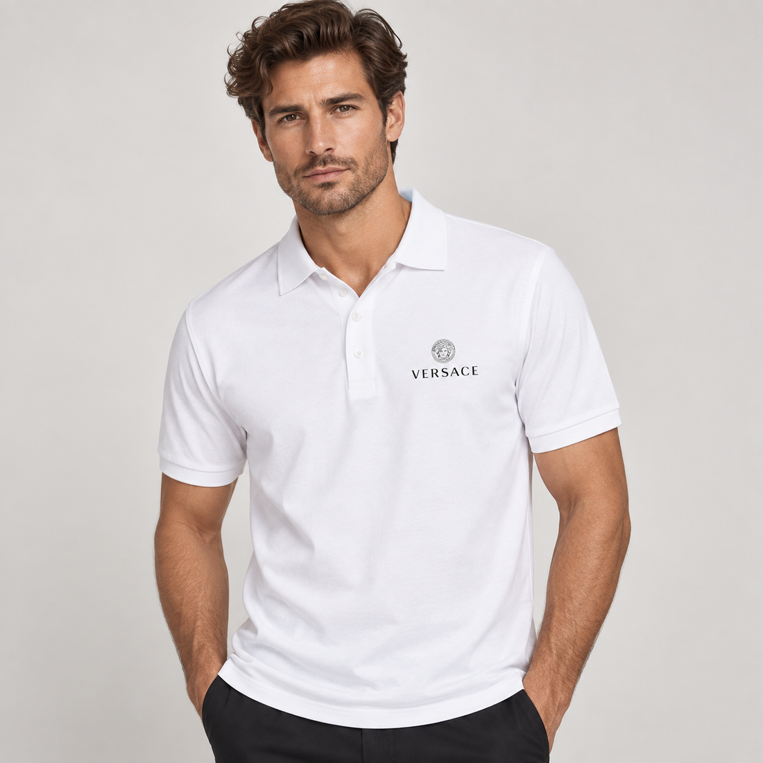 Men's Versace Dry Blend Polo | Color: White | Image 2