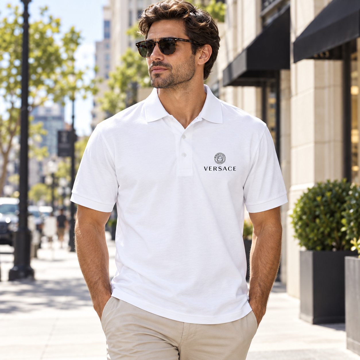 Men's Versace Dry Blend Polo | Color: White | Image 3