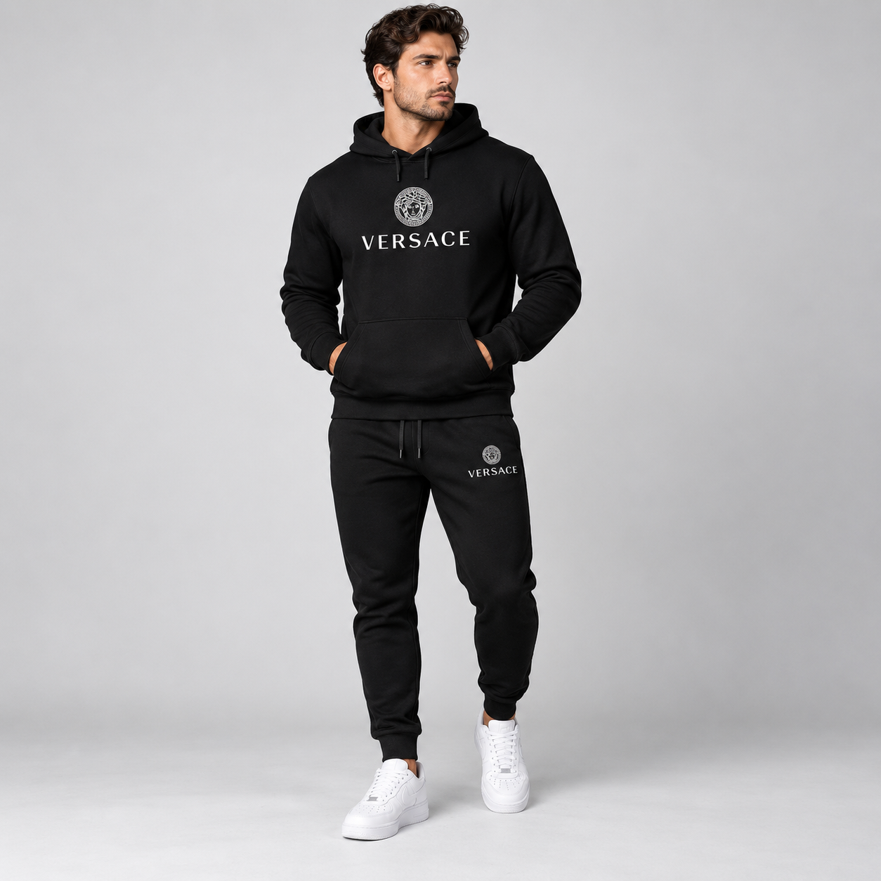 Men's Versace Hoodie Joggers Set | Color: Black | Image 2