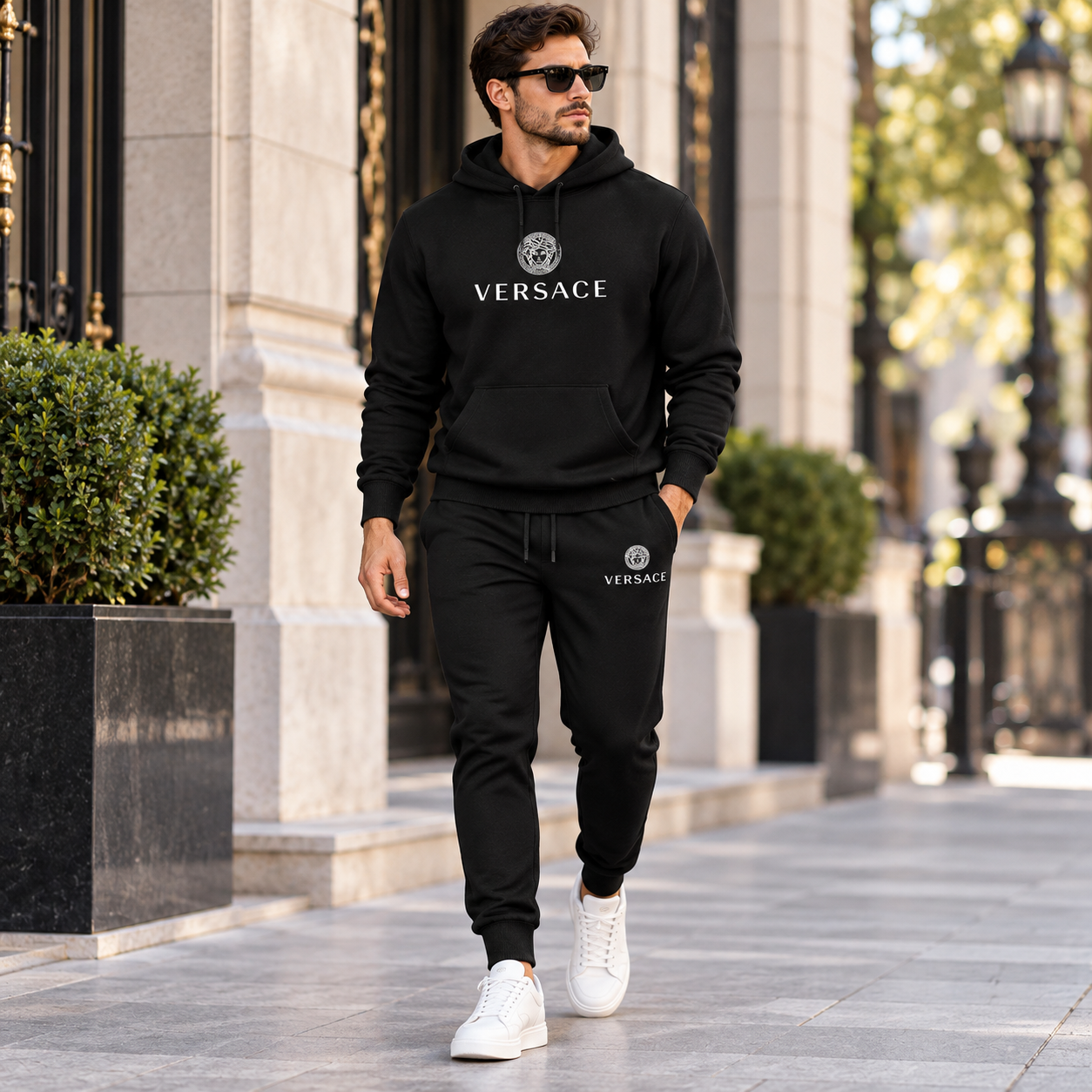 Men's Versace Hoodie Joggers Set | Color: Black | Image 3
