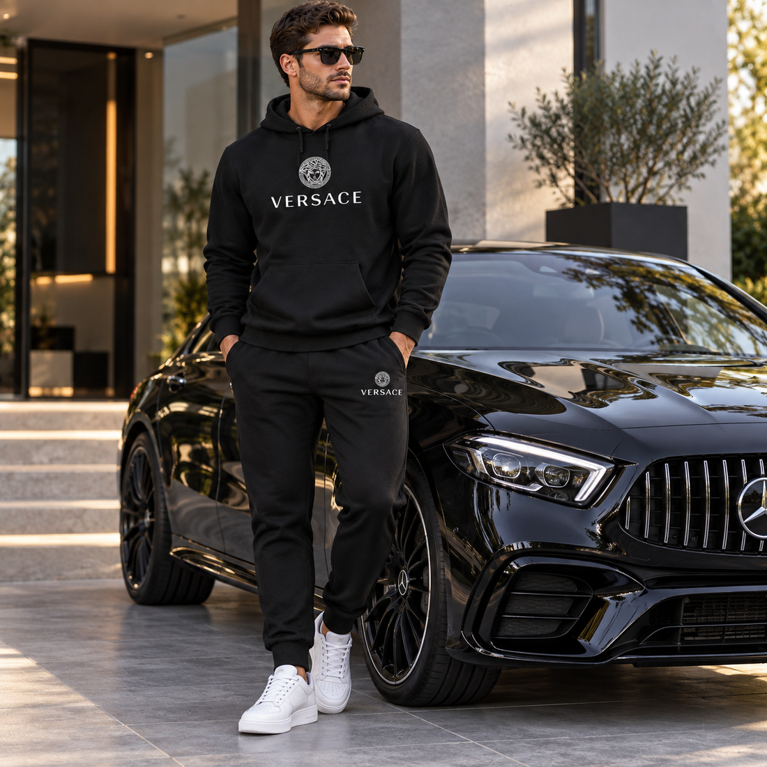 Men's Versace Hoodie Joggers Set | Color: Black | Image 4