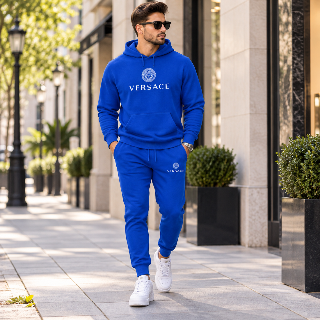 Men's Versace Hoodie Joggers Set | Color: Blue | Image 3