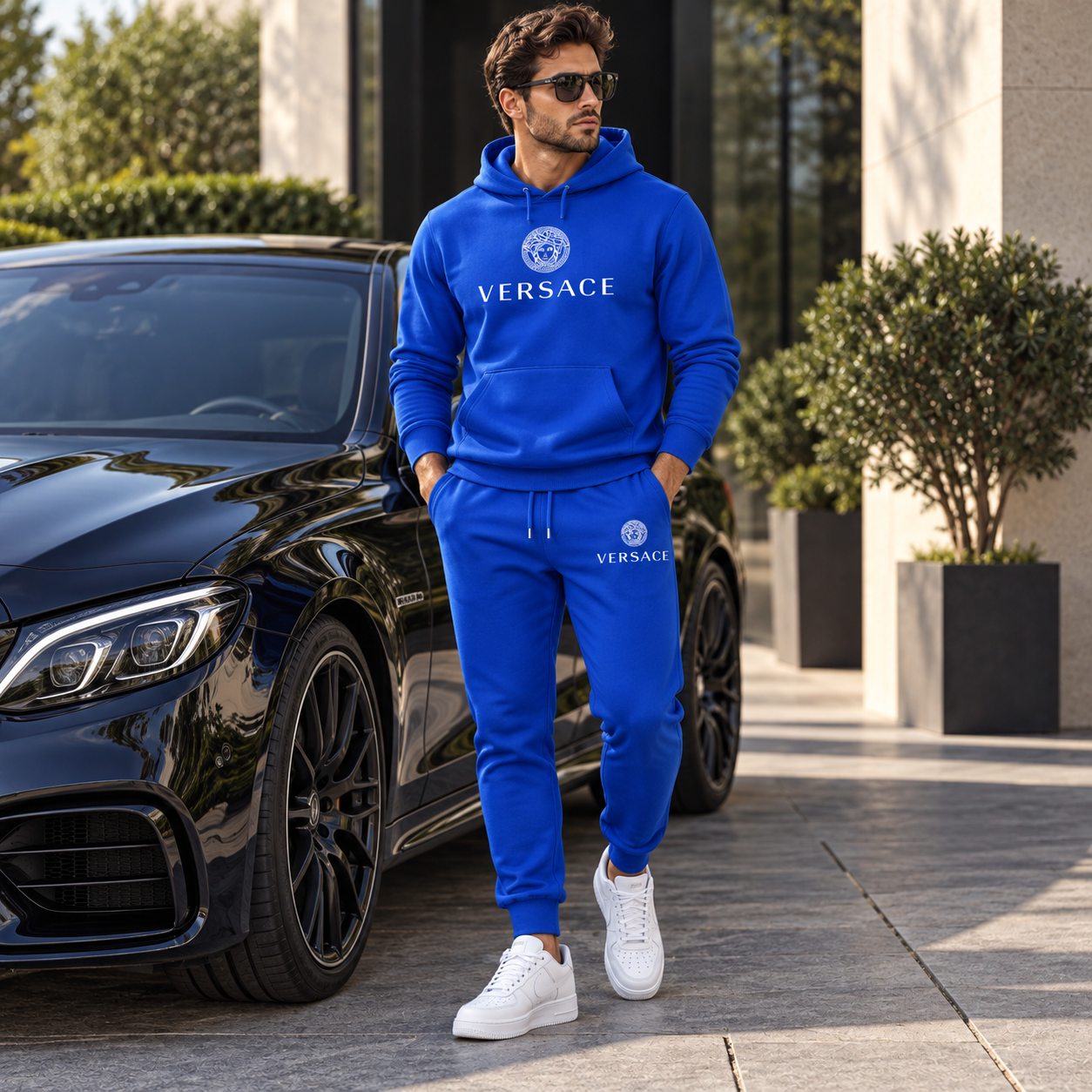 Men's Versace Hoodie Joggers Set | Color: Blue | Image 4