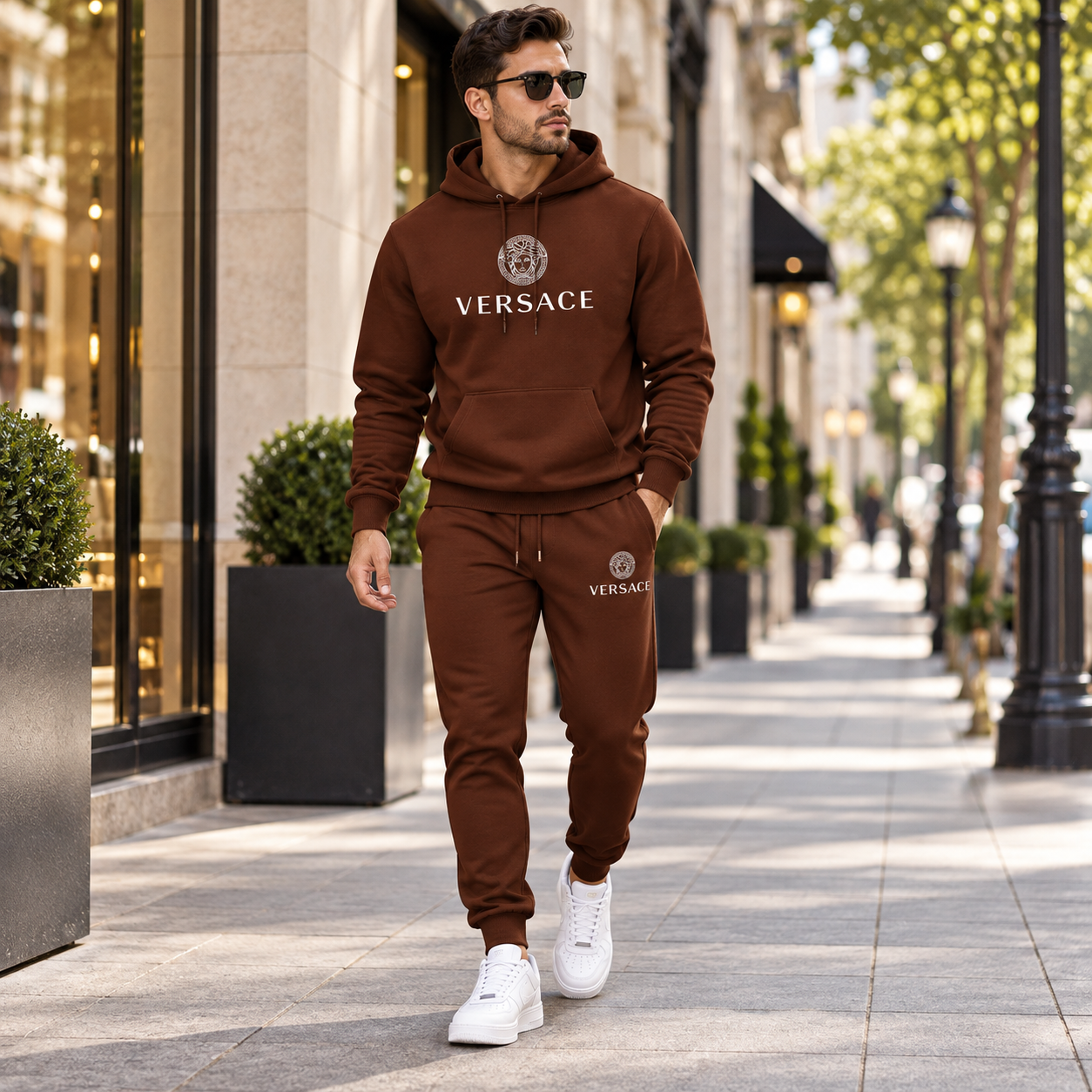 Men's Versace Hoodie Joggers Set | Color: Brown | Image 3