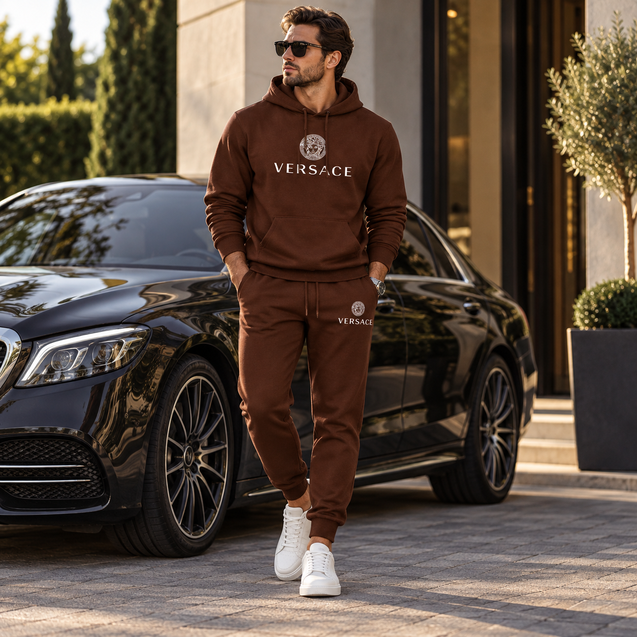 Men's Versace Hoodie Joggers Set | Color: Brown | Image 4