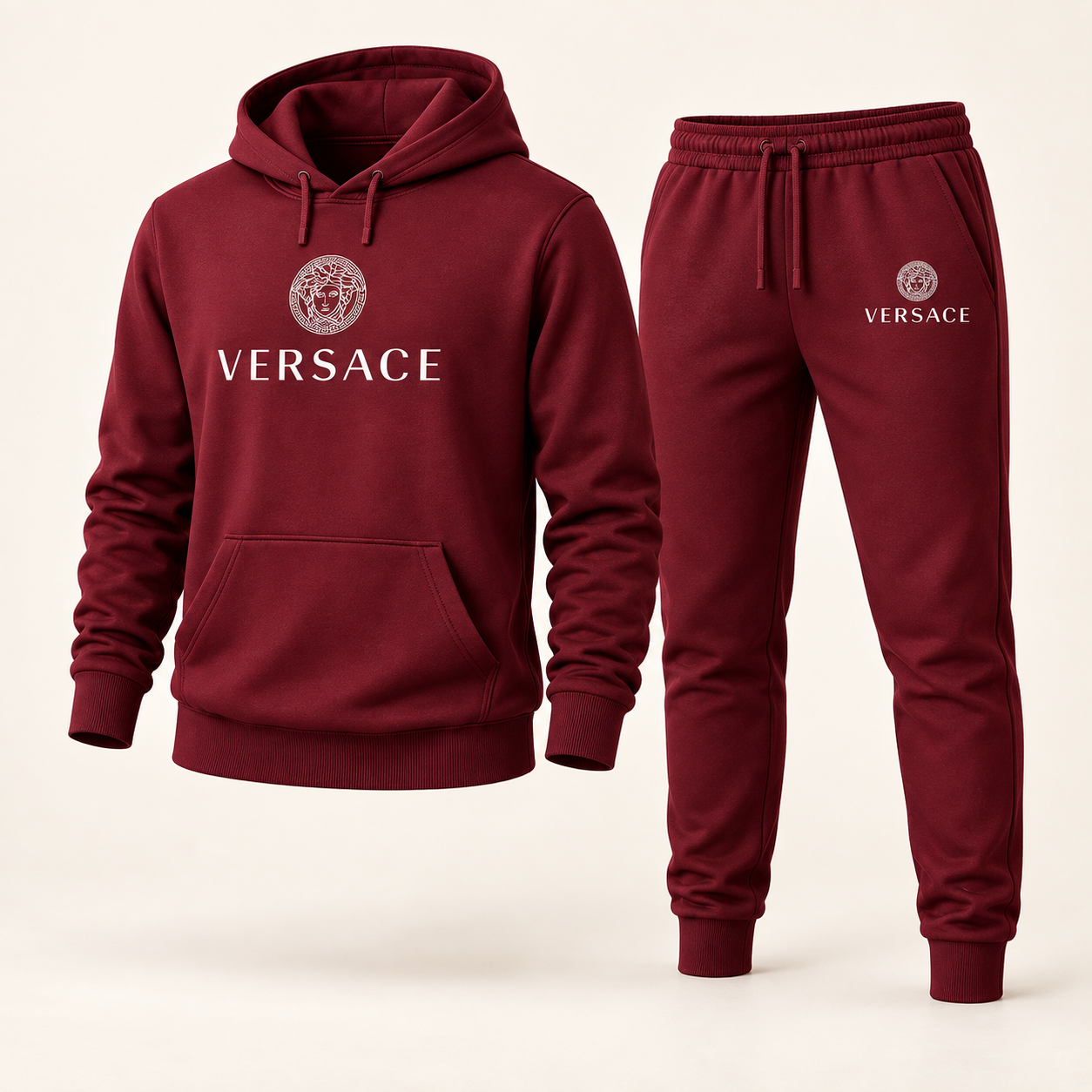 Men's Versace Hoodie Joggers Set | Color: Burgundy | Image 1
