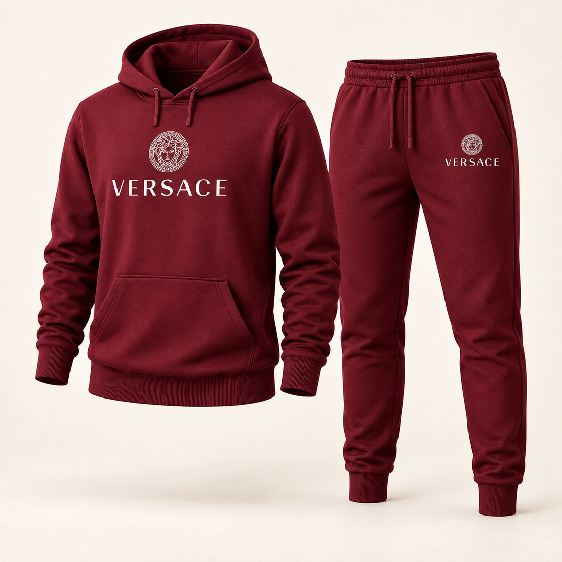 Men's Versace Hoodie Joggers Set | Color: Burgundy | Image 1