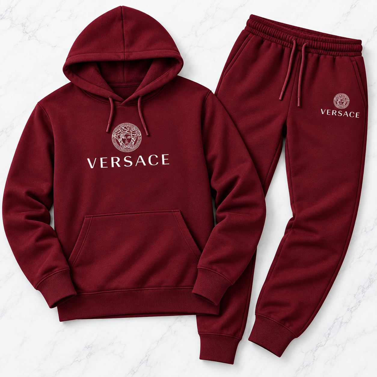 Men's Versace Hoodie Joggers Set | Color: Burgundy | Image 5