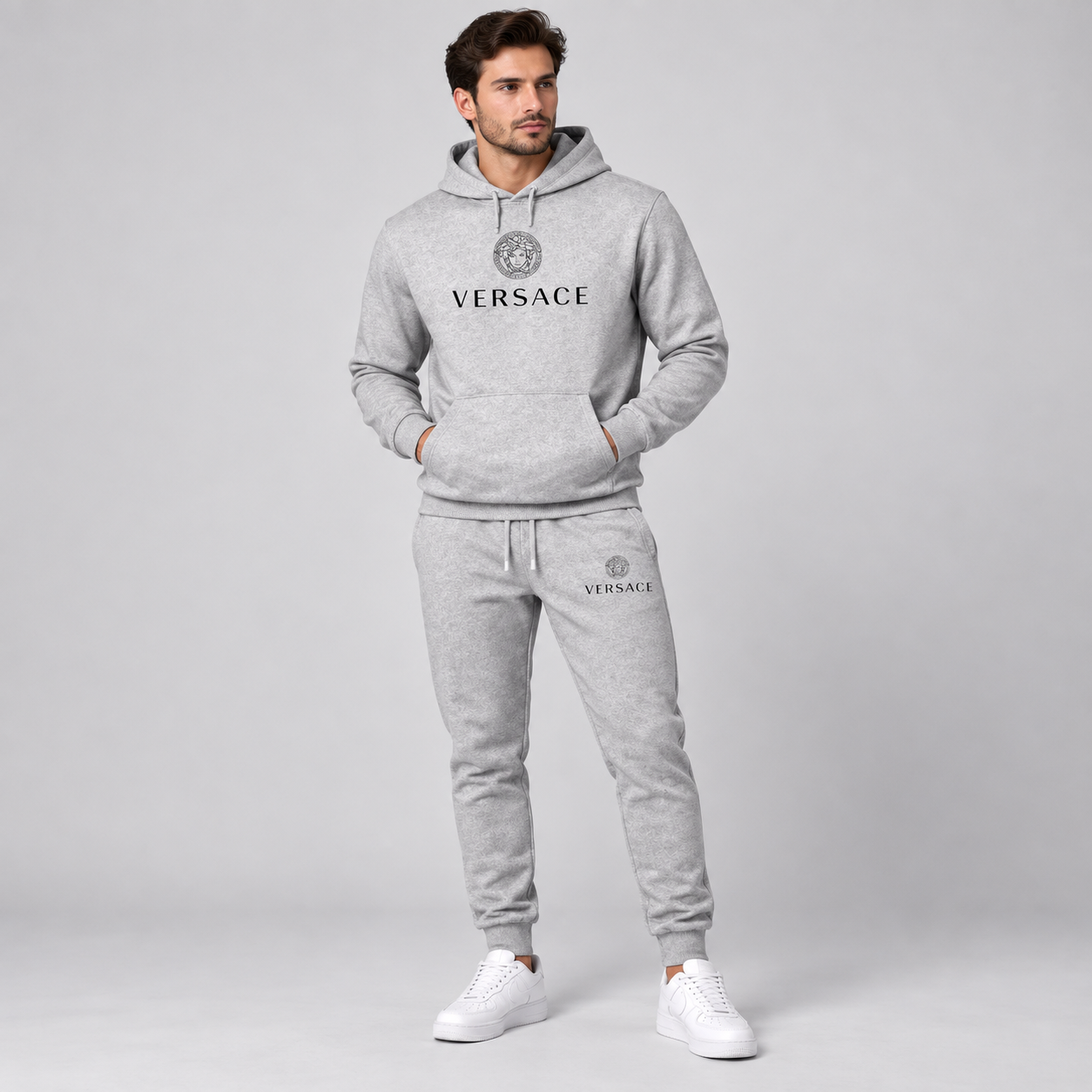 Men's Versace Hoodie Joggers Set | Color: Grey | Image 2
