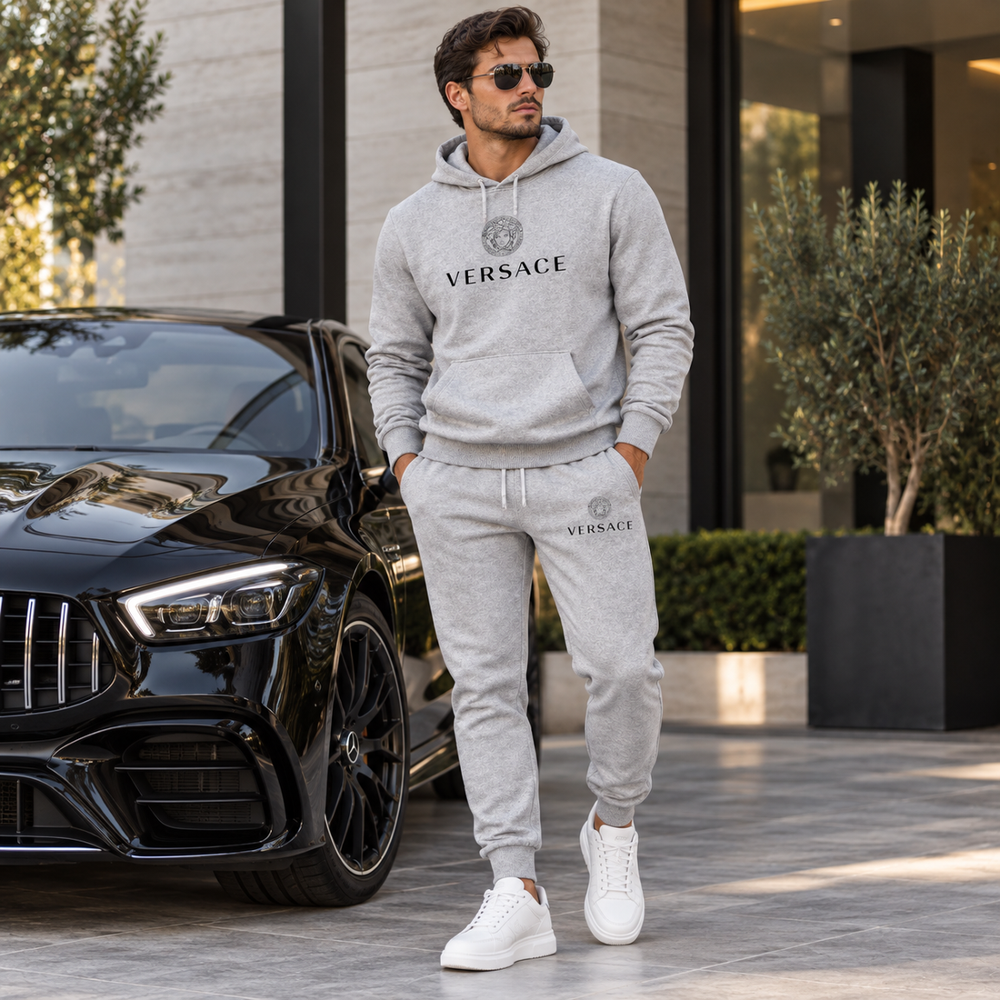 Men's Versace Hoodie Joggers Set | Color: Grey | Image 4