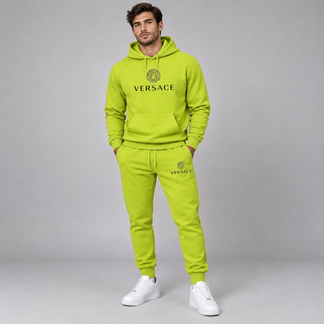 Men's Versace Hoodie Joggers Set | Color: Lime Green | Image 2