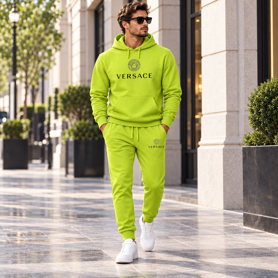 Men's Versace Hoodie Joggers Set | Color: Lime Green | Image 3