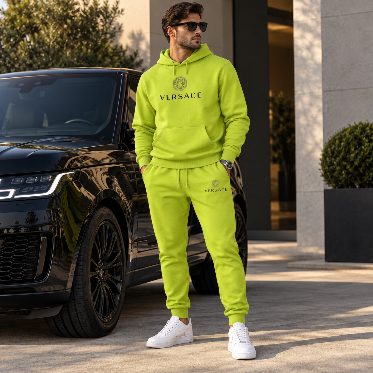 Men's Versace Hoodie Joggers Set | Color: Lime Green | Image 4