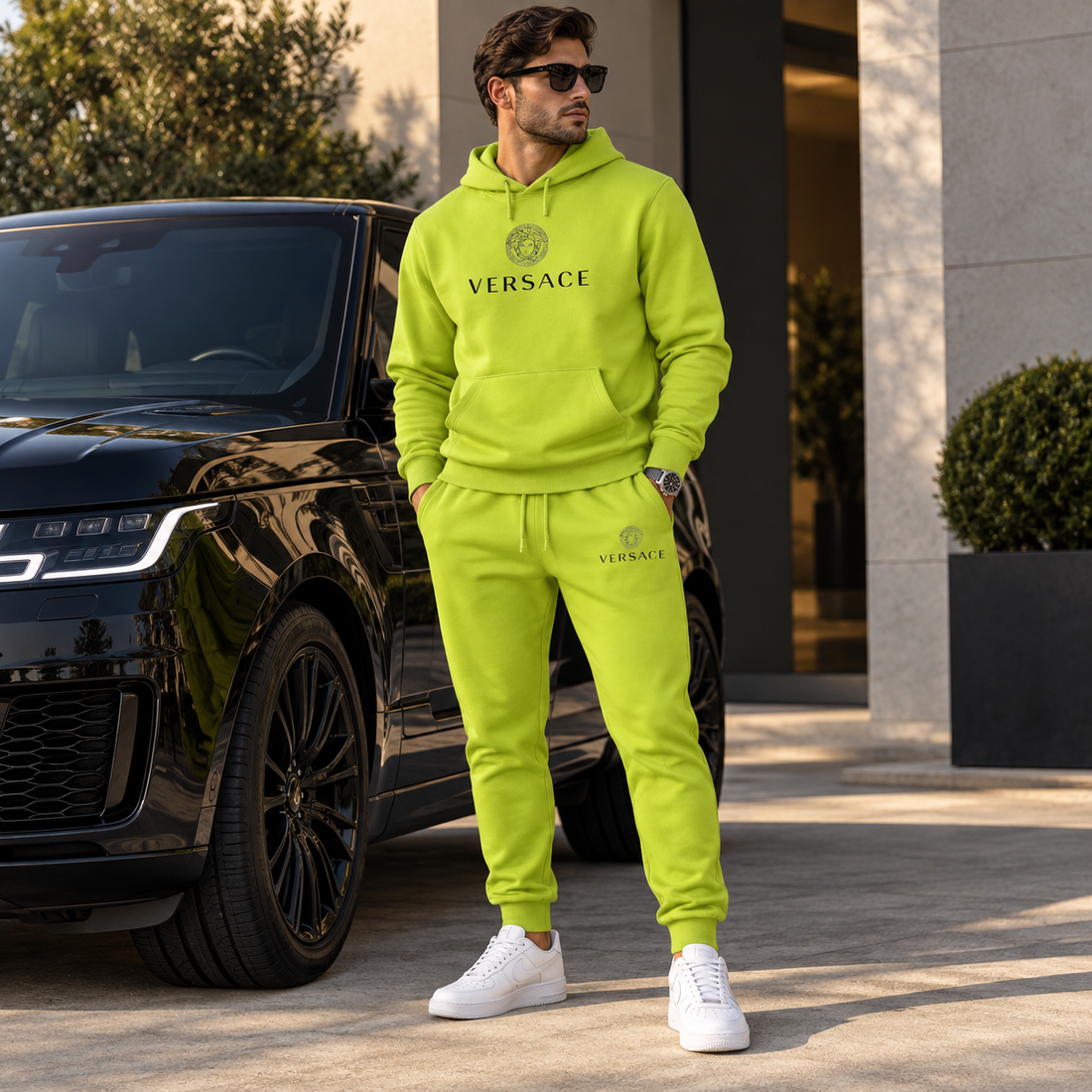 Men's Versace Hoodie Joggers Set | Color: Lime Green | Image 4
