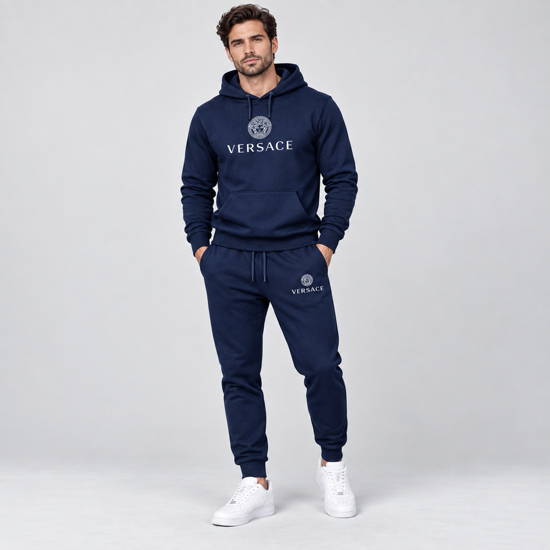 Men's Versace Hoodie Joggers Set | Color: Navy | Image 2