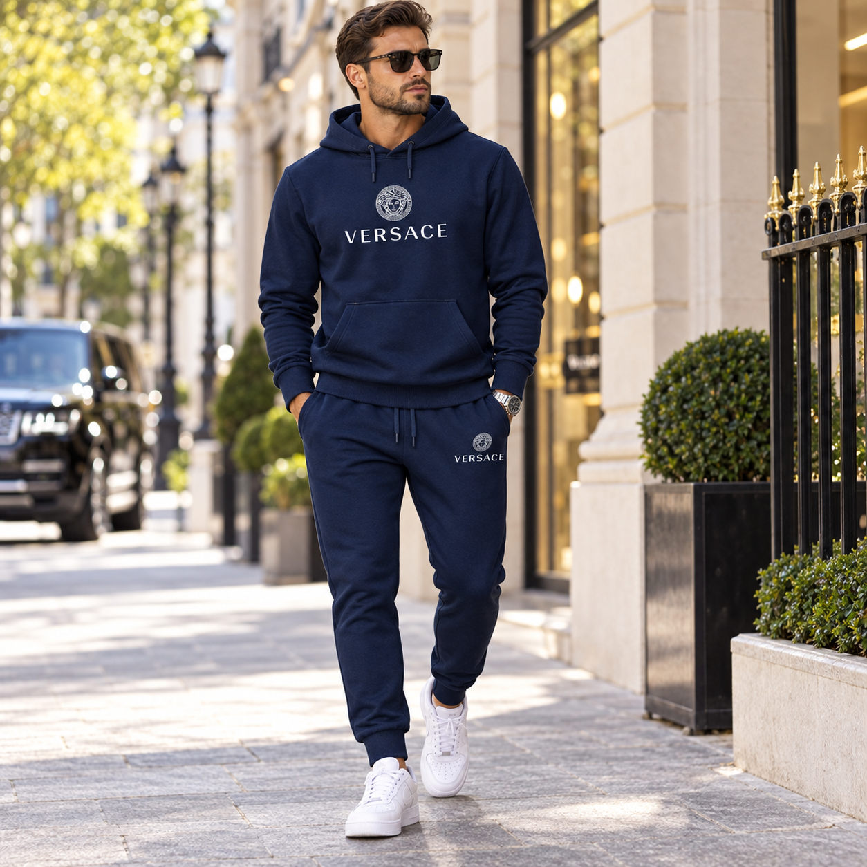Men's Versace Hoodie Joggers Set | Color: Navy | Image 3