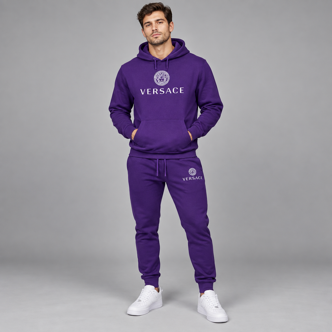 Men's Versace Hoodie Joggers Set | Color: Purple | Image 2