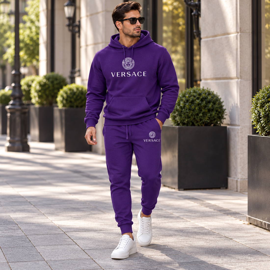 Men's Versace Hoodie Joggers Set | Color: Purple | Image 3