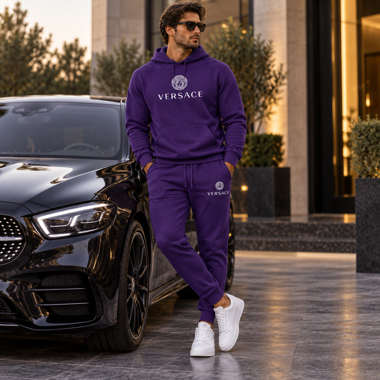 Men's Versace Hoodie Joggers Set | Color: Purple | Image 4