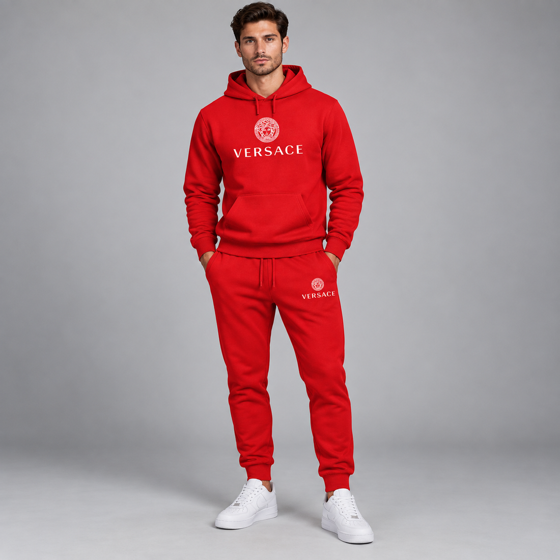 Men's Versace Hoodie Joggers Set | Color: Red | Image 2