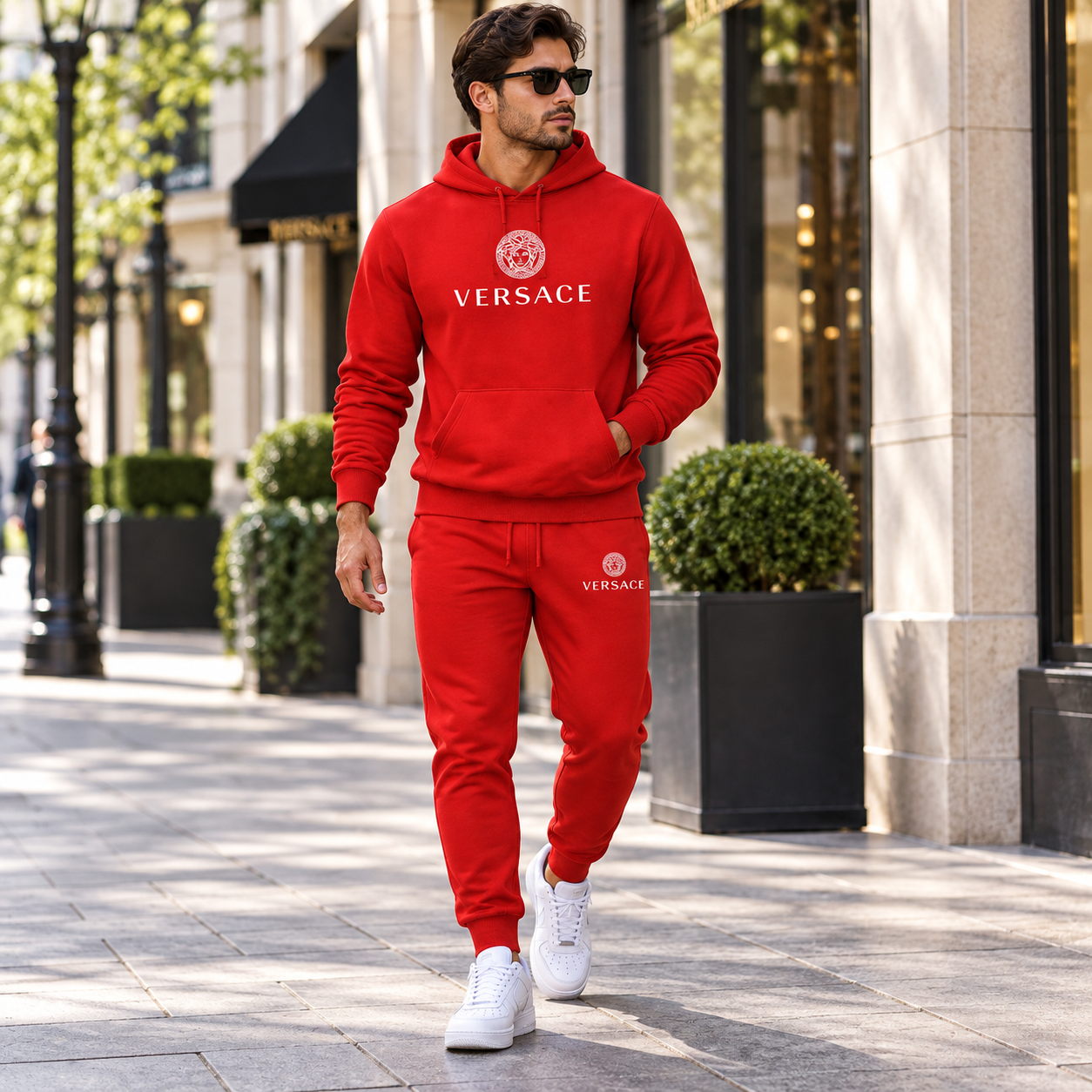 Men's Versace Hoodie Joggers Set | Color: Red | Image 3