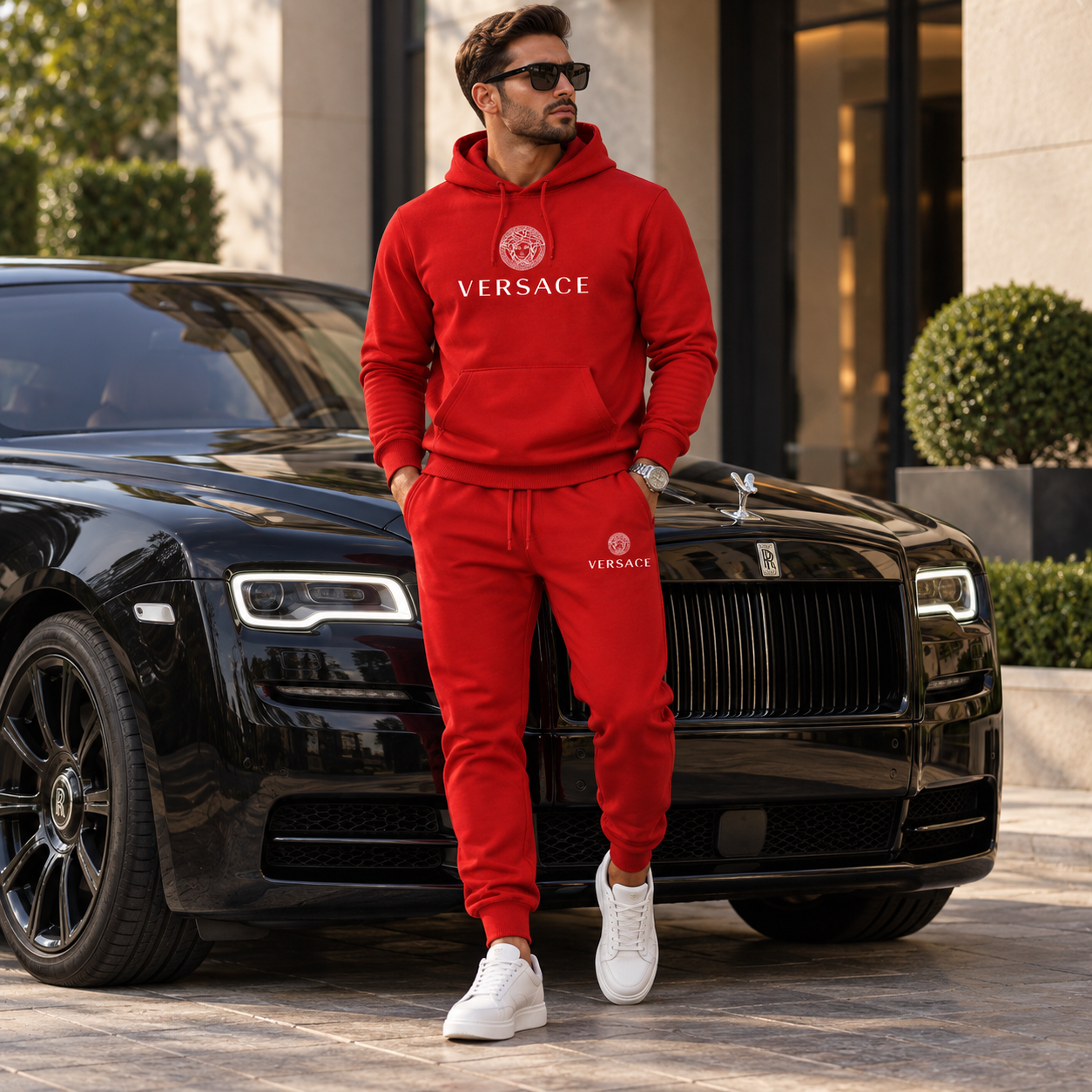 Men's Versace Hoodie Joggers Set | Color: Red | Image 4