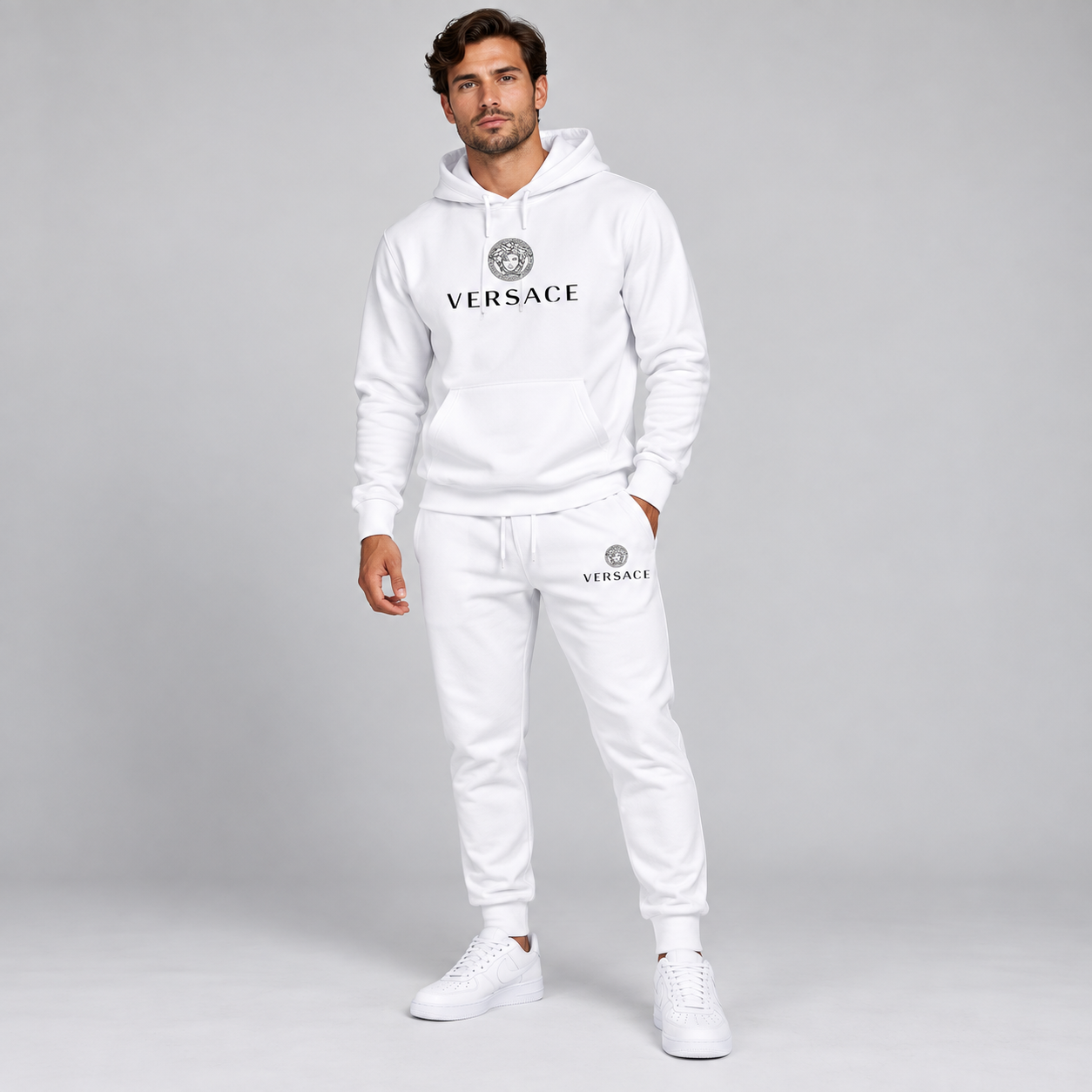 Men's Versace Hoodie Joggers Set | Color: White | Image 2