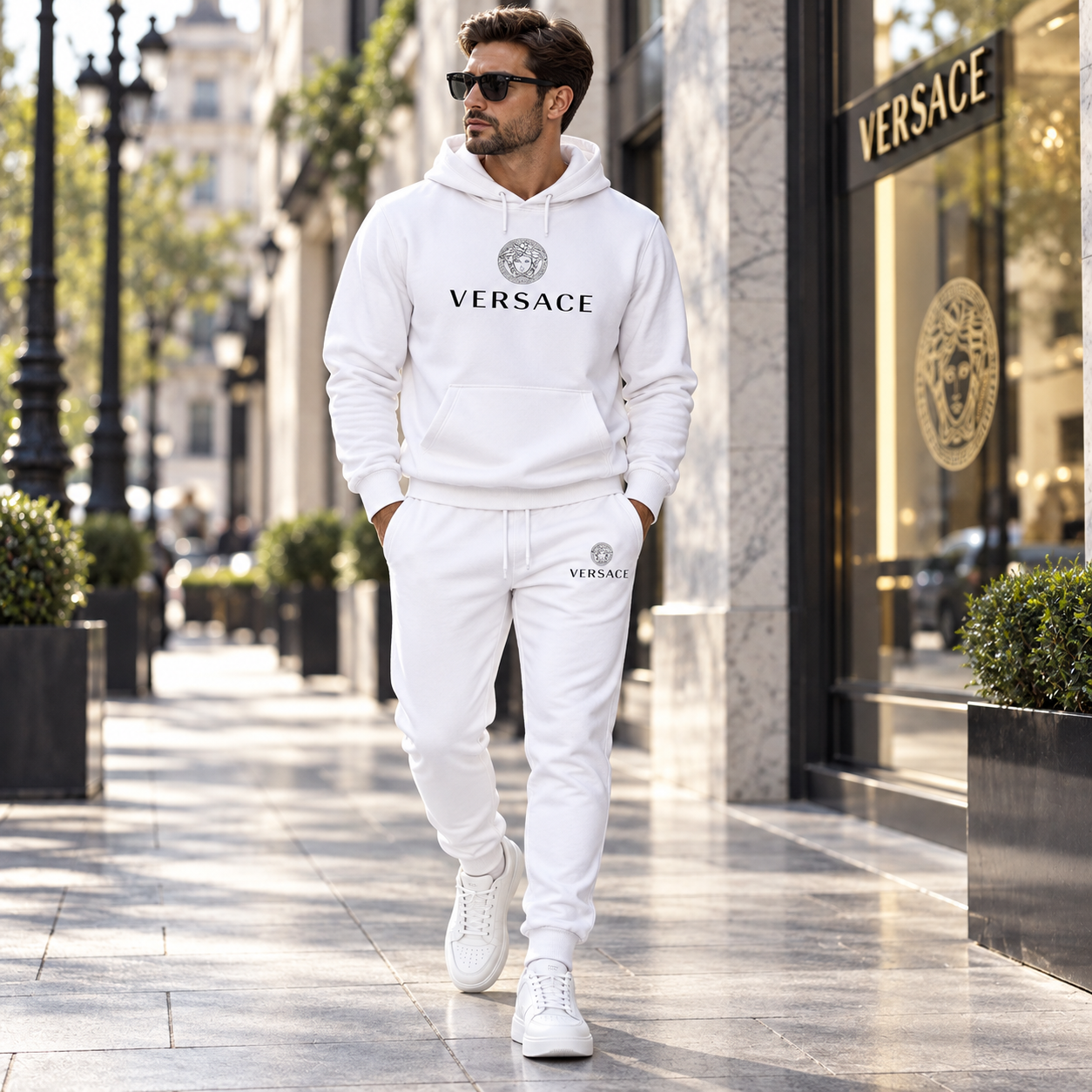 Men's Versace Hoodie Joggers Set | Color: White | Image 3