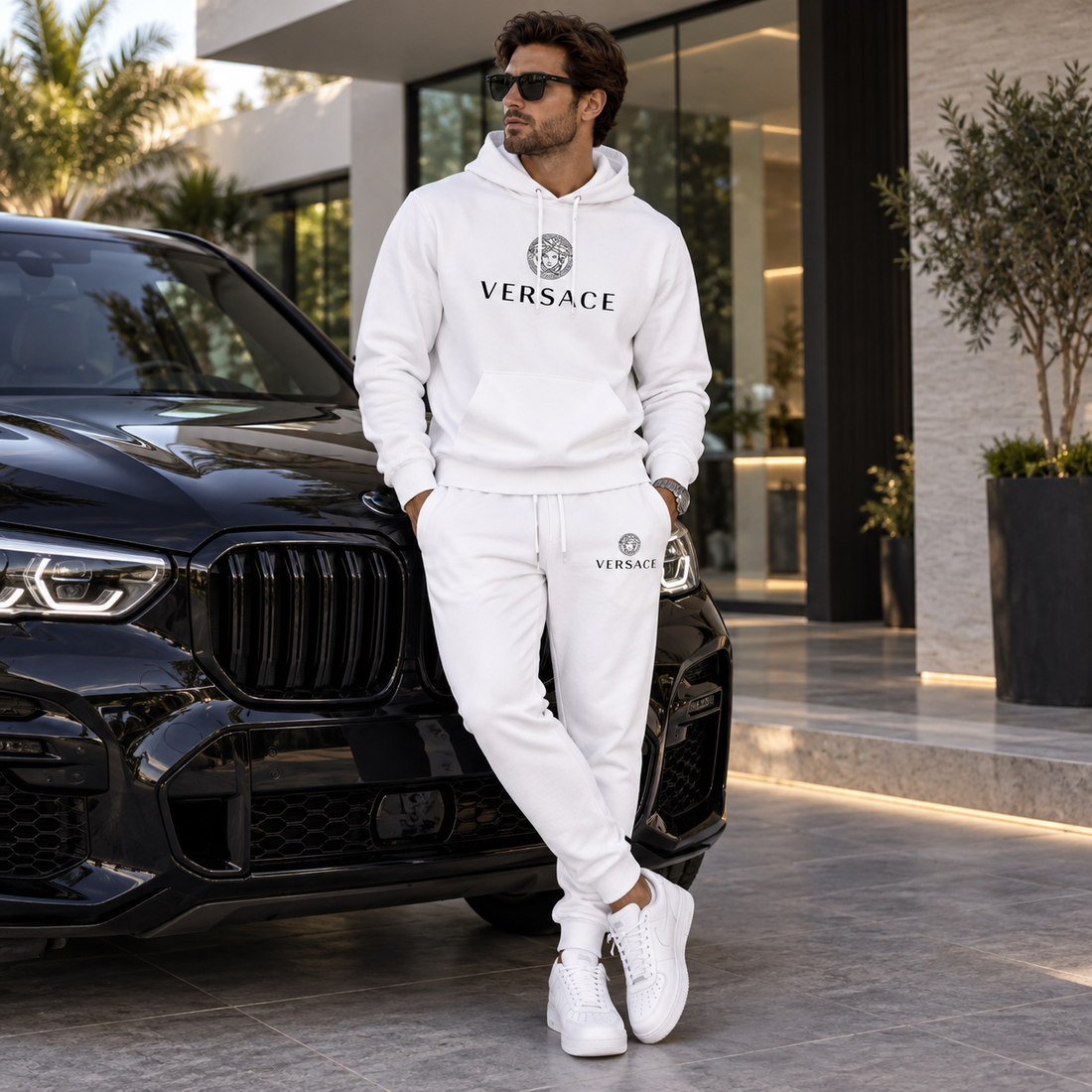 Men's Versace Hoodie Joggers Set | Color: White | Image 4