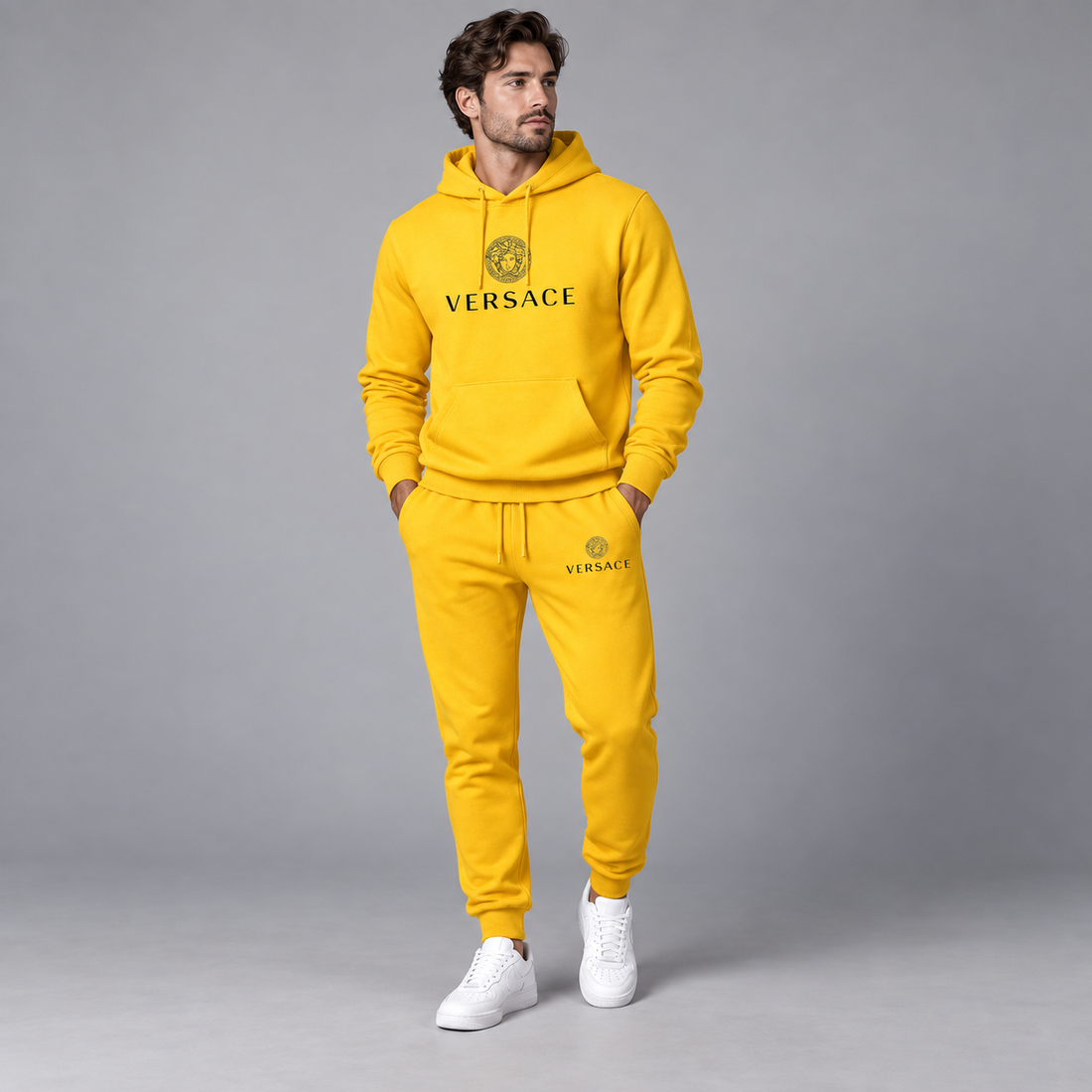 Men's Versace Hoodie Joggers Set | Color: Yellow | Image 2
