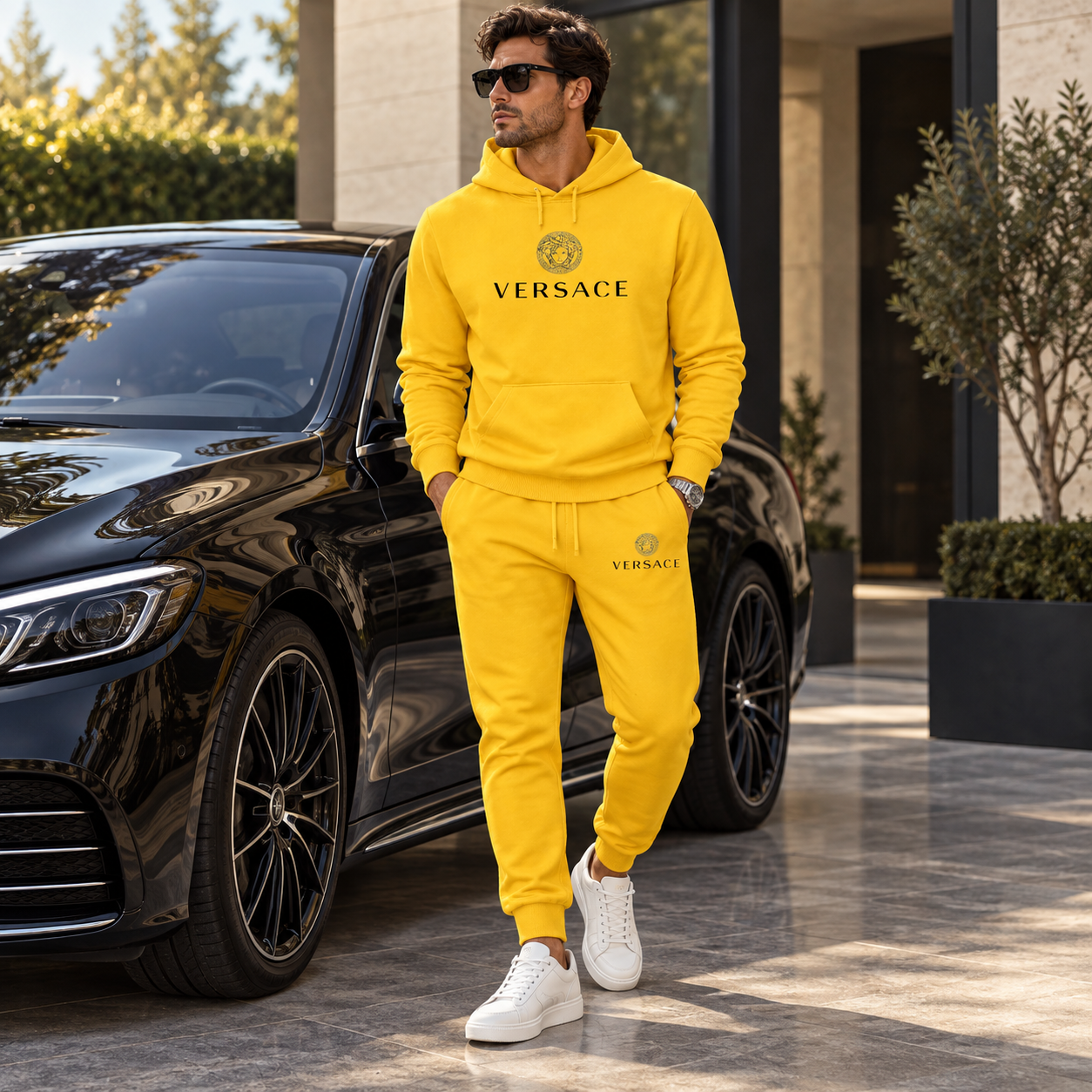 Men's Versace Hoodie Joggers Set | Color: Yellow | Image 4