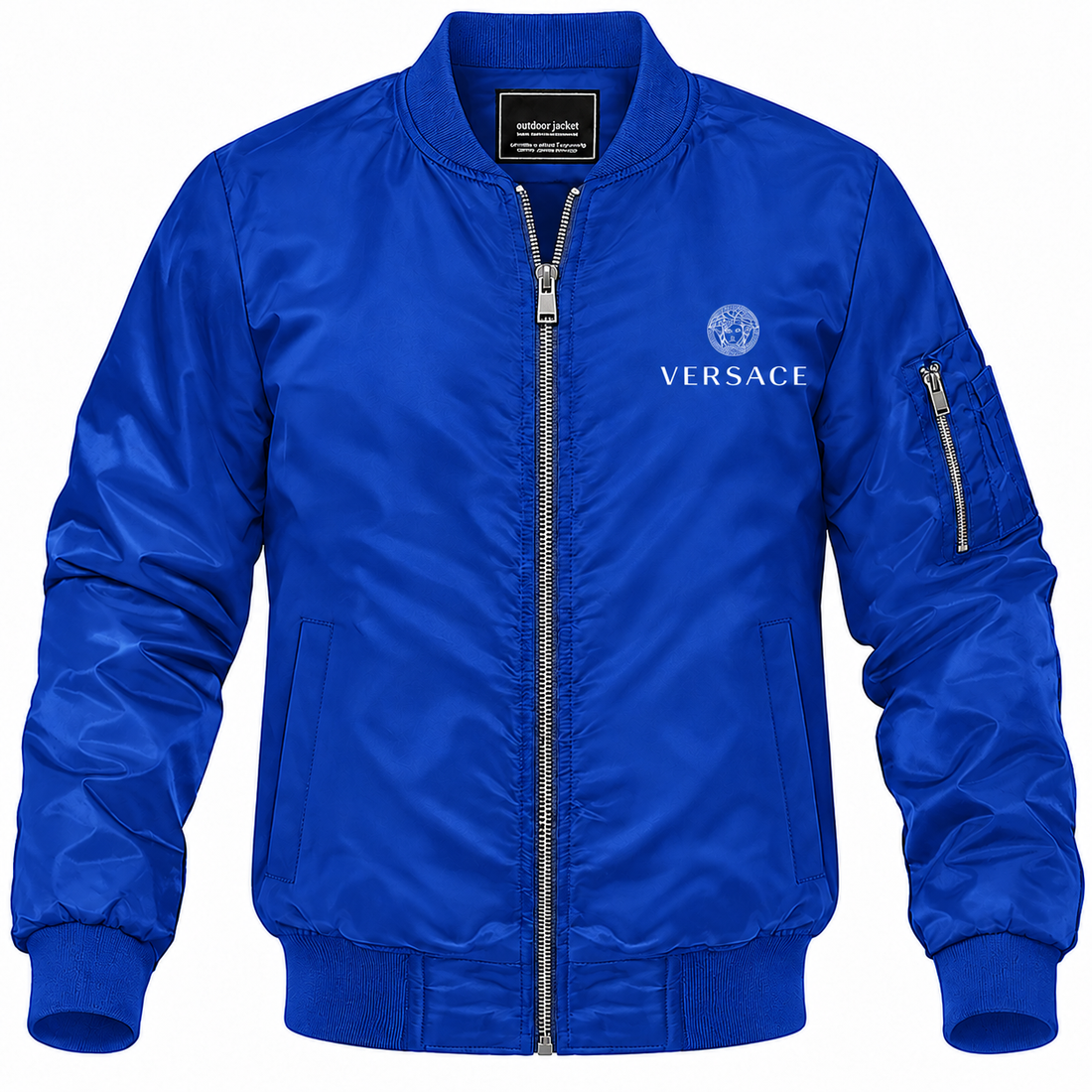 Men's Versace Lightweight Bomber Jacket Windbreaker Softshell Varsity Jacket Coat | Color: Royal Blue | Image 1