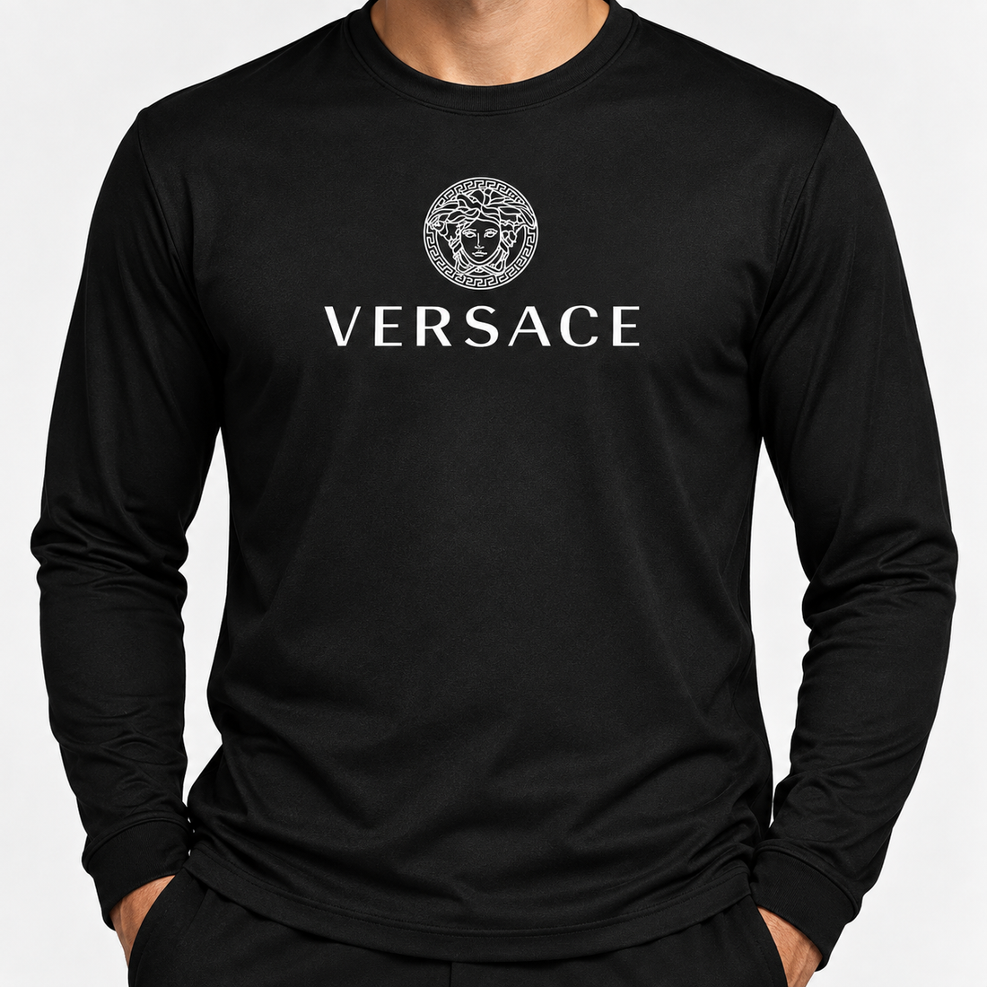 Men's Versace Polyester Long Sleeve T-Shirt | Color: Black | Image 5