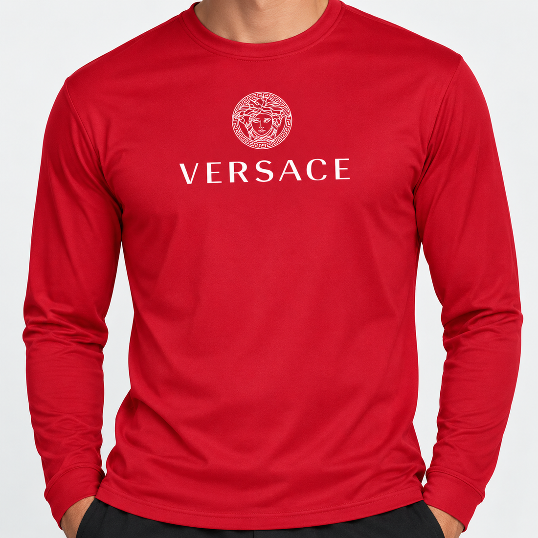 Men's Versace Polyester Long Sleeve T-Shirt | Color: Red | Image 5