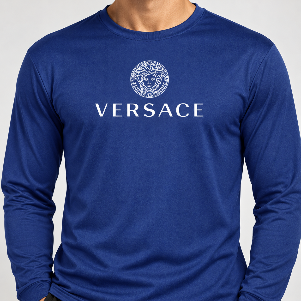 Men's Versace Polyester Long Sleeve T-Shirt | Color: Royal Blue | Image 5