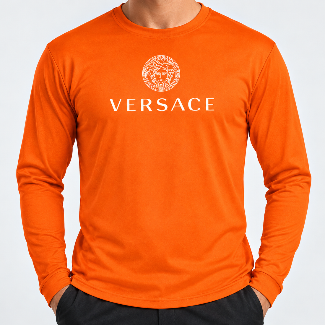 Men's Versace Polyester Long Sleeve T-Shirt | Color: Safety Orange | Image 5