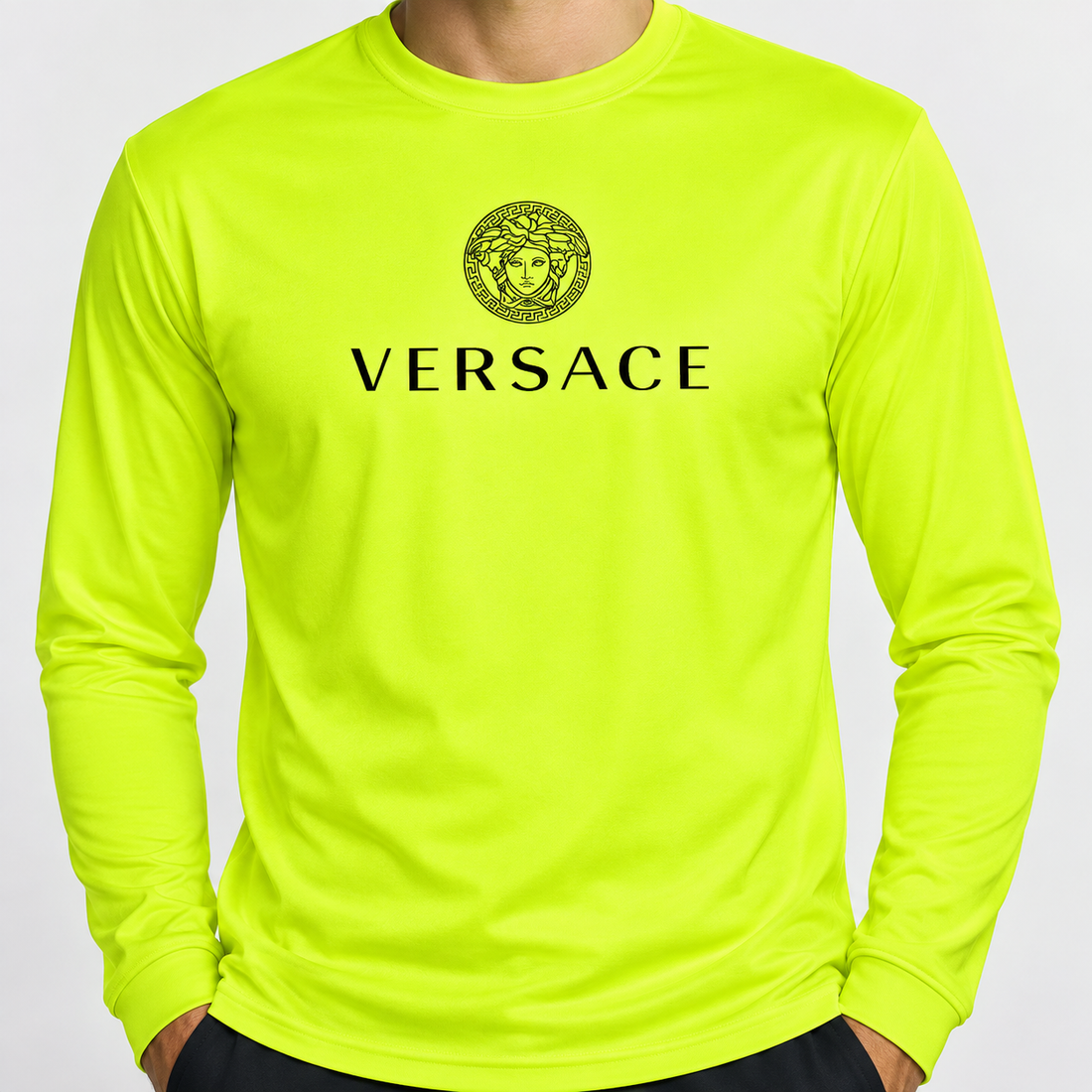 Men's Versace Polyester Long Sleeve T-Shirt | Color: Safety Yellow | Image 5