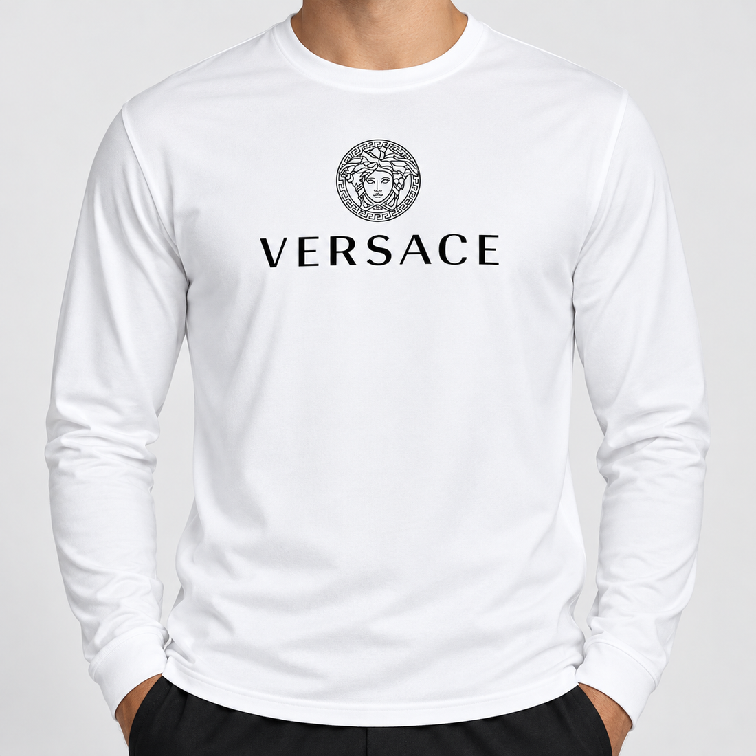 Men's Versace Polyester Long Sleeve T-Shirt | Color: White | Image 5