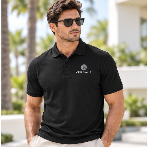 Men's Versace Polyester Polo | Color: Black | Image 2