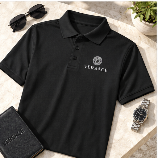 Men's Versace Polyester Polo | Color: Black | Image 4